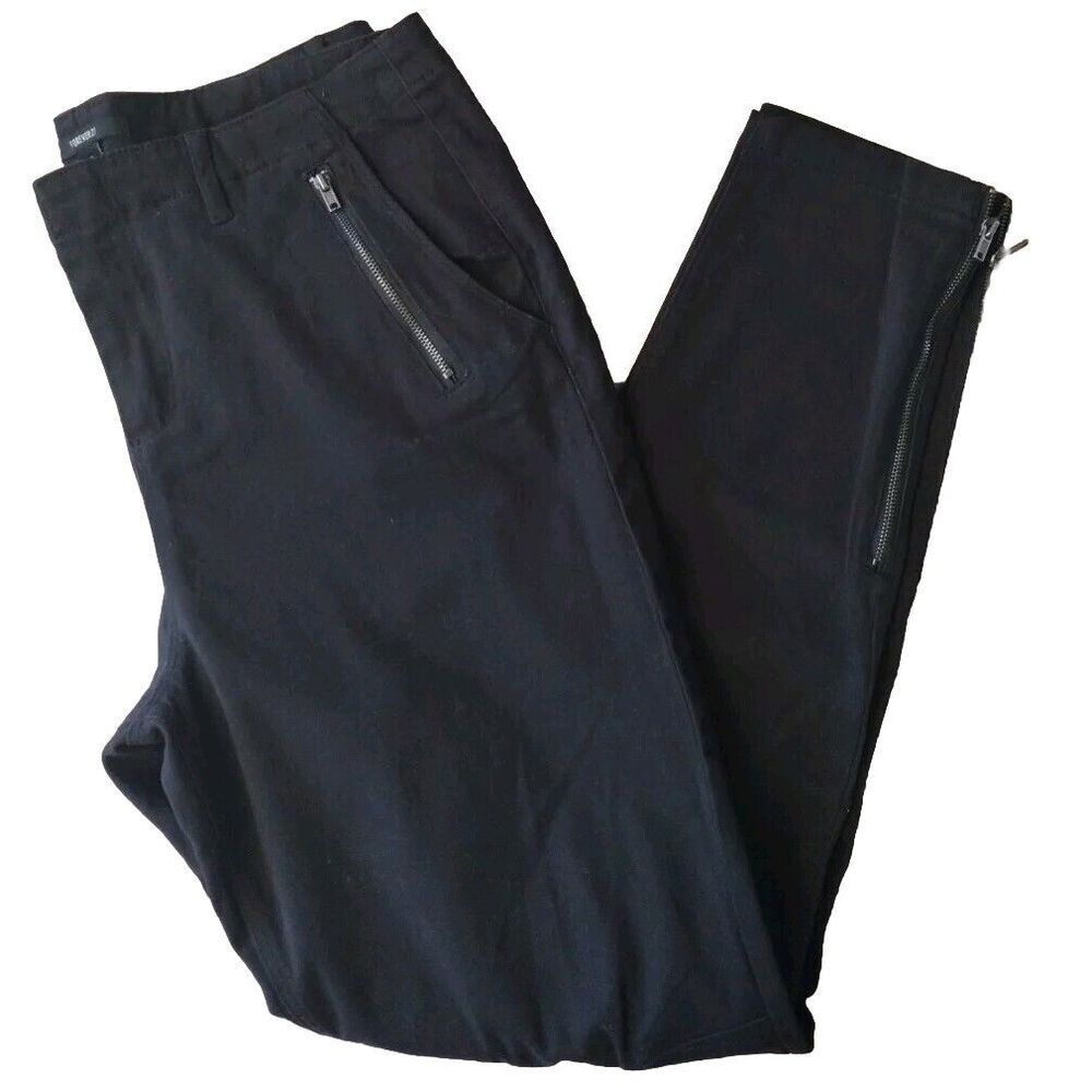 Forever 21 Pants‎ Woman 30 Black Flat Front Skinny Fit Causal Pants W/ Zippers